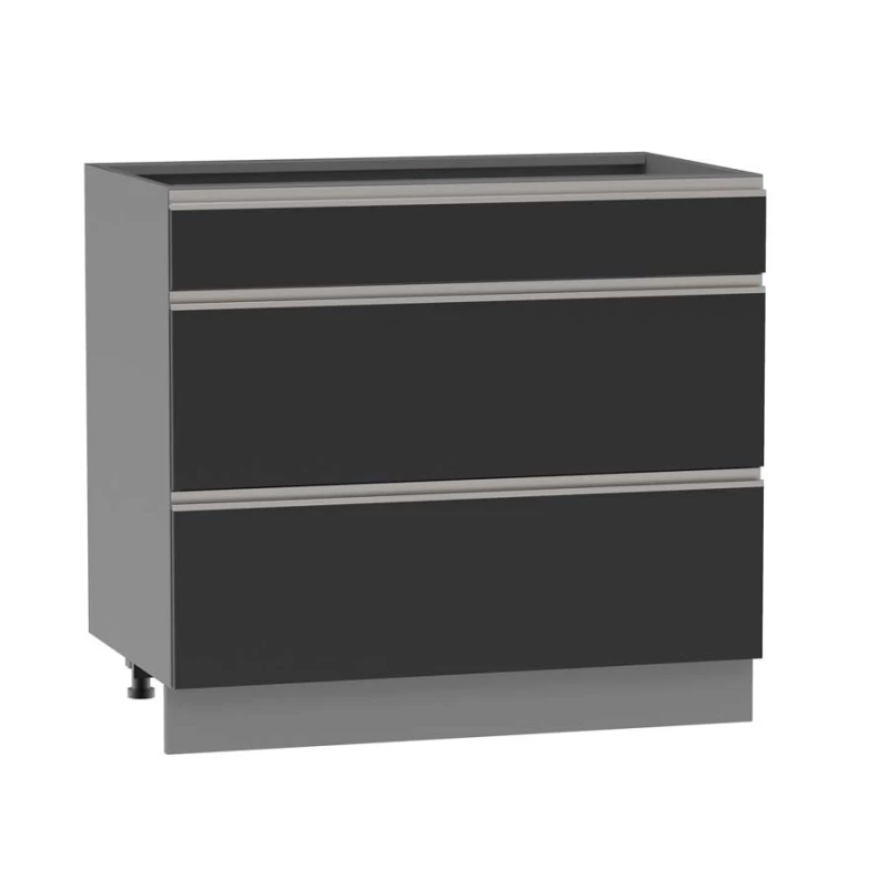 Alsó szekrény fiókokkal ADAMA - szélesség 90 cm, fekete / szürke, lábak 15 cm