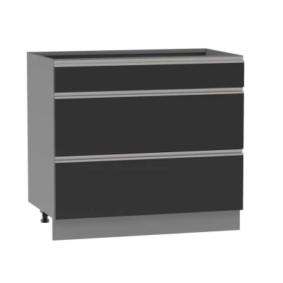 Alsó szekrény fiókokkal ADAMA - szélesség 90 cm, fekete / szürke, lábak 10 cm