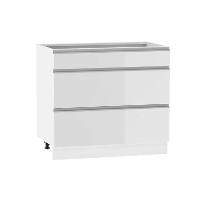 Alsó szekrény fiókokkal ADAMA - szélesség 90 cm, fényes fehér / fehér, lábak 10 cm