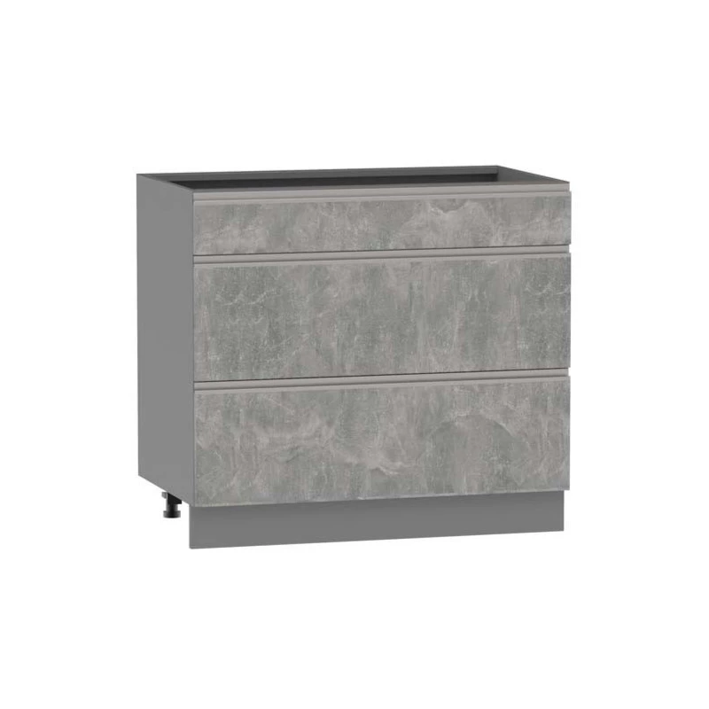 Alsó szekrény fiókokkal ADAMA - szélesség 90 cm, világos beton atelier / szürke, 15 cm lábak