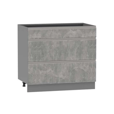 Alsó szekrény fiókokkal ADAMA - szélesség 90 cm, világos műbeton / szürke, 10 cm lábak