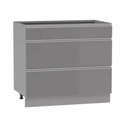 Alsó szekrény fiókokkal ADAMA - szélesség 90 cm, fényes szürke / szürke, lábak 15 cm