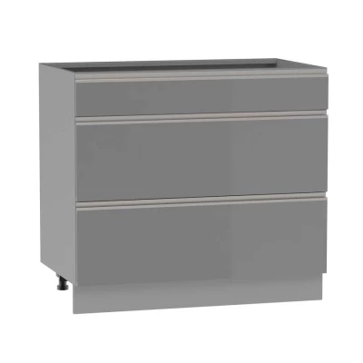 Alsó szekrény fiókokkal ADAMA - szélesség 90 cm, fényes szürke / szürke, lábak 10 cm