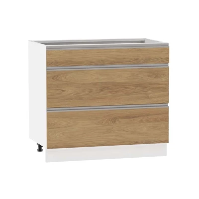 Alsó szekrény fiókokkal ADAMA - szélesség 90 cm, hickory natúr / fehér, lábak 10 cm