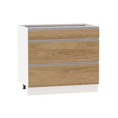 Alsó szekrény fiókokkal ADAMA - szélesség 90 cm, hickory natúr / fehér, lábak 10 cm