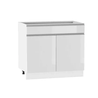 Kombinált alsószekrény ADAMA - szélesség 90 cm, fényes fehér / fehér, 15 cm lábak
