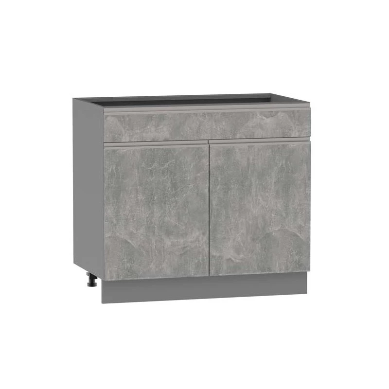 Kombinált alsószekrény ADAMA - szélesség 90 cm, világos műbeton / szürke, 15 cm-es lábak