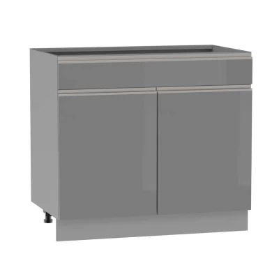 Kombinált alsószekrény ADAMA - szélesség 90 cm, fényes szürke/szürke, 15 cm lábak
