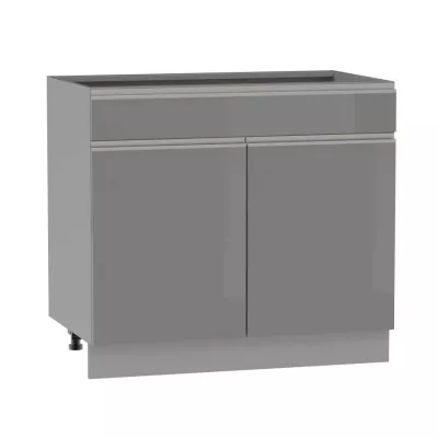 Kombinált alsószekrény ADAMA - szélesség 90 cm, fényes szürke/szürke, 10 cm lábak