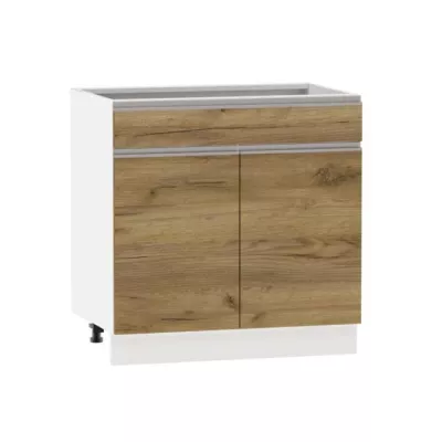 Kombinált alsószekrény ADAMA - szélesség 80 cm, arany/fehér artisan tölgyfa, 10 cm lábak