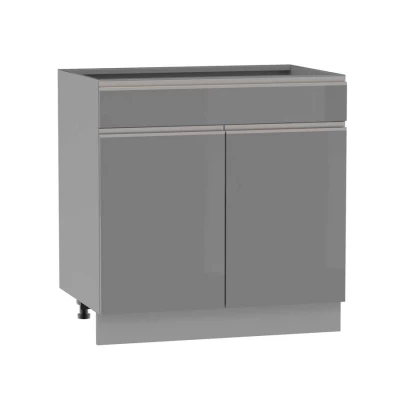 Kombinált alsószekrény ADAMA - szélesség 80 cm, fényes szürke/szürke, 10 cm lábak