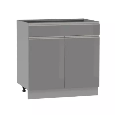 Kombinált alsószekrény ADAMA - szélesség 80 cm, fényes szürke/szürke, 10 cm lábak