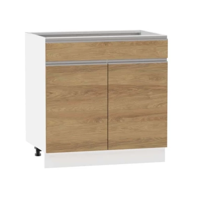 Kombinált alsószekrény ADAMA - szélesség 80 cm, hickory natúr / fehér, 15 cm lábak