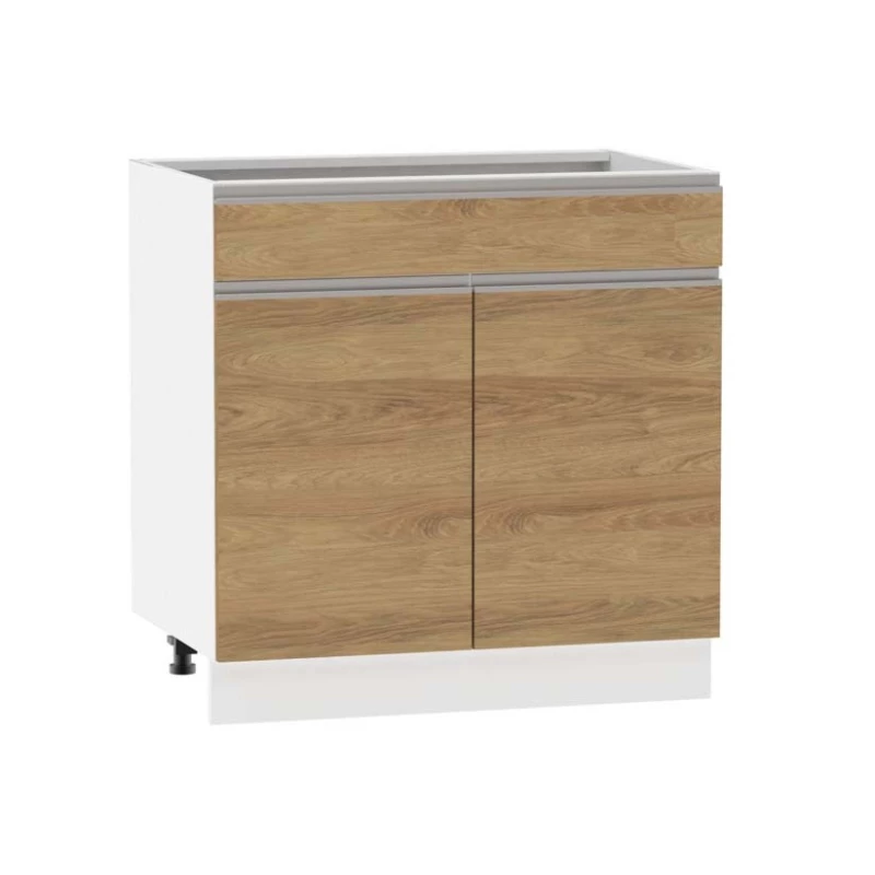 Kombinált alsószekrény ADAMA - szélesség 80 cm, hickory natúr / fehér, 15 cm lábak