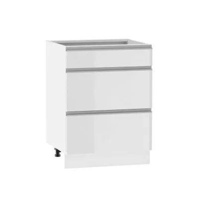 Fiókos szigetszekrény ADAMA - szélesség 60 cm, fényes fehér / fehér, 10 cm lábak