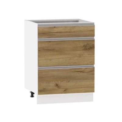 Fiókos szigetszekrény ADAMA - szélesség 60 cm, craft tölgyfa arany / fehér, lábak 10 cm