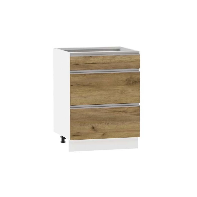 Fiókos szigetszekrény ADAMA - szélesség 60 cm, craft tölgyfa arany / fehér, lábak 10 cm