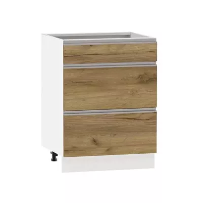 Fiókos szigetszekrény ADAMA - szélesség 60 cm, craft tölgyfa arany / fehér, lábak 10 cm