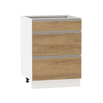 Fiókos szigetszekrény ADAMA - szélesség 60 cm, hickory natúr / fehér, 10 cm lábak