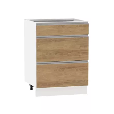 Fiókos szigetszekrény ADAMA - szélesség 60 cm, hickory natúr / fehér, 10 cm lábak
