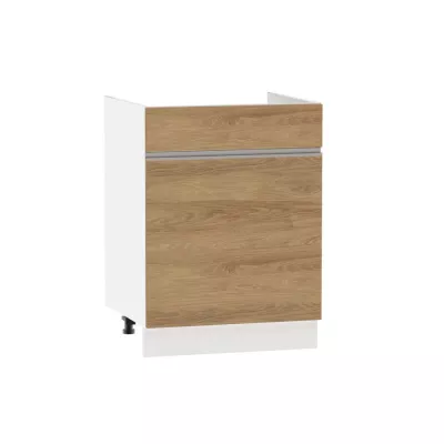 Mosdószekrény fiókkal ADAMA - szélesség 60 cm, hickory natúr / fehér, lábak 15 cm