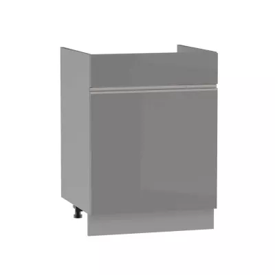 Mosdószekrény fiókkal ADAMA - szélesség 60 cm, fényes szürke / szürke, 10 cm lábak