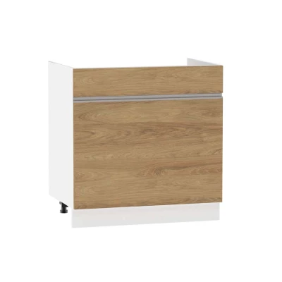 Mosdószekrény fiókkal ADAMA - szélesség 80 cm, hickory natúr / fehér, 10 cm lábak