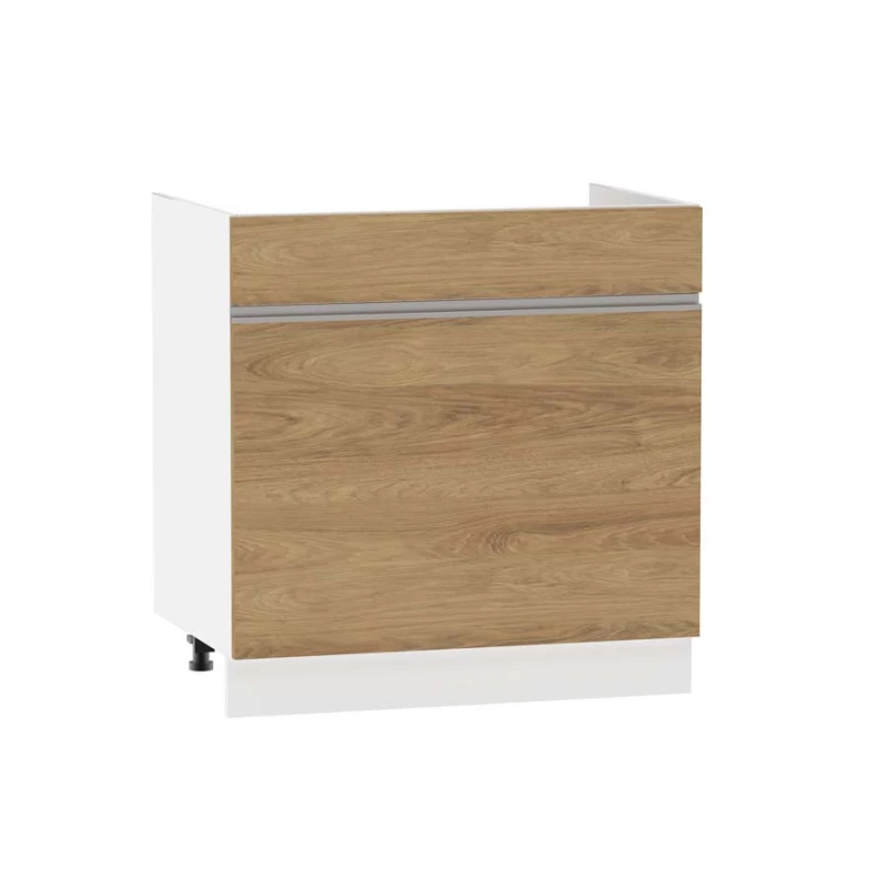 Mosdószekrény fiókkal ADAMA - szélesség 80 cm, hickory natúr / fehér, lábak 15 cm