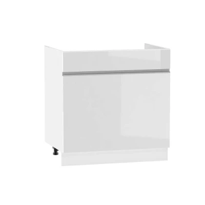 Mosdószekrény fiókkal ADAMA - szélesség 80 cm, fényes fehér / fehér, 10 cm lábak