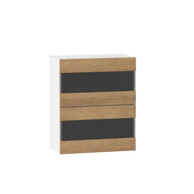 ADAMA üveges konyhaszekrény - szélesség 60 cm, natúr hikorifa / fehér