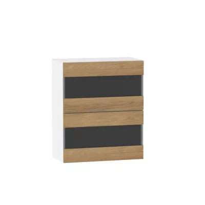 ADAMA üveges konyhaszekrény - szélesség 60 cm, natúr hikorifa / fehér