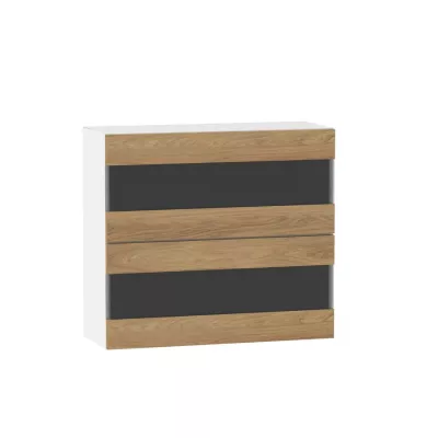 ADAMA üveges konyhaszekrény - szélesség 80 cm, natúr hickory / fehér