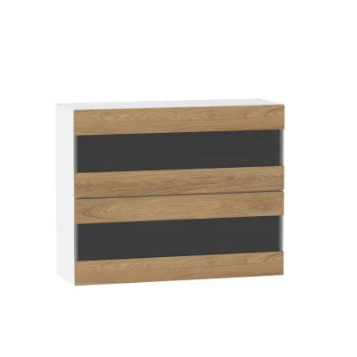 ADAMA üveges konyhaszekrény - szélesség 90 cm, hickory natúr / fehér