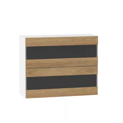 ADAMA üveges konyhaszekrény - szélesség 90 cm, hickory natúr / fehér