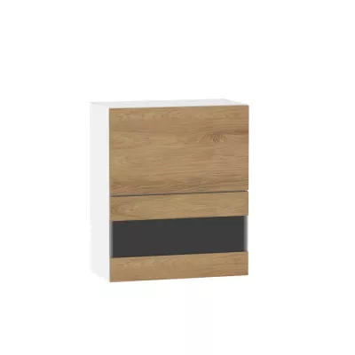 Felső vitrines szekrény ADAMA - szélesség 60 cm, hickory natúr / fehér