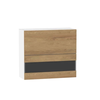 Felső vitrines szekrény ADAMA - szélesség 80 cm, hickory natúr / fehér