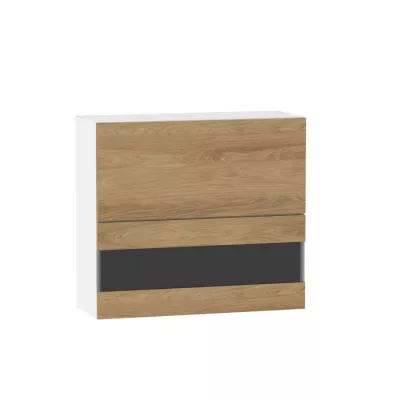 Felső vitrines szekrény ADAMA - szélesség 80 cm, hickory natúr / fehér