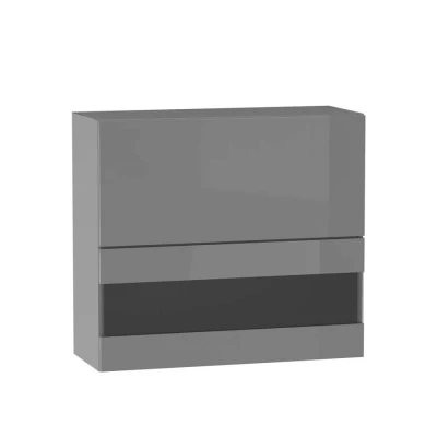 Felső vitrines szekrény ADAMA - szélesség 80 cm, fényes szürke / szürke