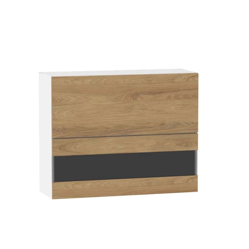 Felső vitrines szekrény ADAMA - szélesség 90 cm, hickory natúr / fehér