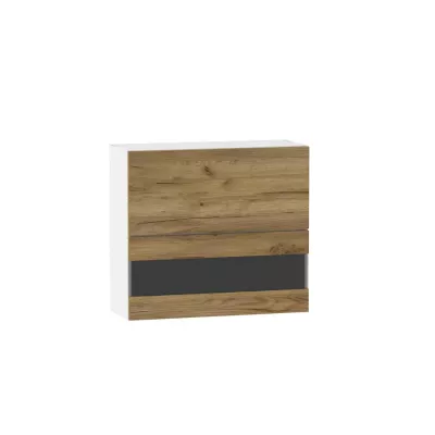 Felső vitrines szekrény ADAMA - szélesség 80 cm, artisan tölgyfa arany / fehér