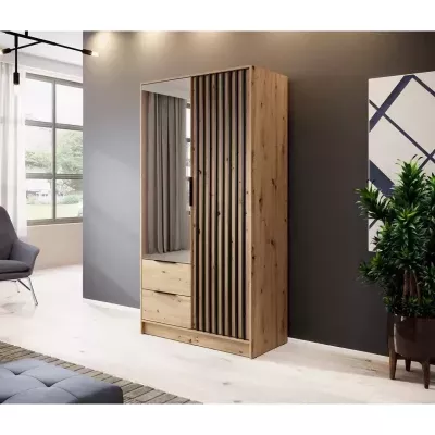 Kétajtós szekrény tükörrel MARFA - szélesség 105 cm, artisan tölgy / fekete