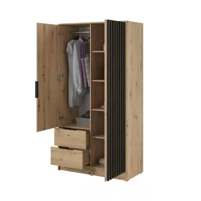 Kétajtós szekrény tükörrel MARFA - szélesség 105 cm, artisan tölgy / fekete