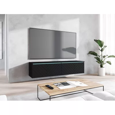 TV állvány CERIEE 140 - fekete grafit / halszálkamintás