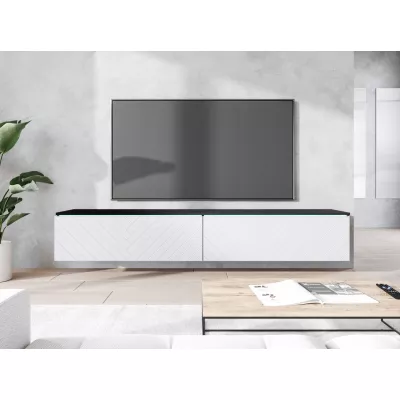 TV állvány CERIEE 180 - matera / halszálkamintás, fehér