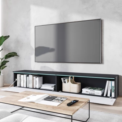 TV állvány CERIEE 180 - matera / halszálkamintás, fehér