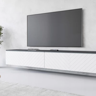 TV állvány CERIEE 180 - matera / halszálkamintás, fehér