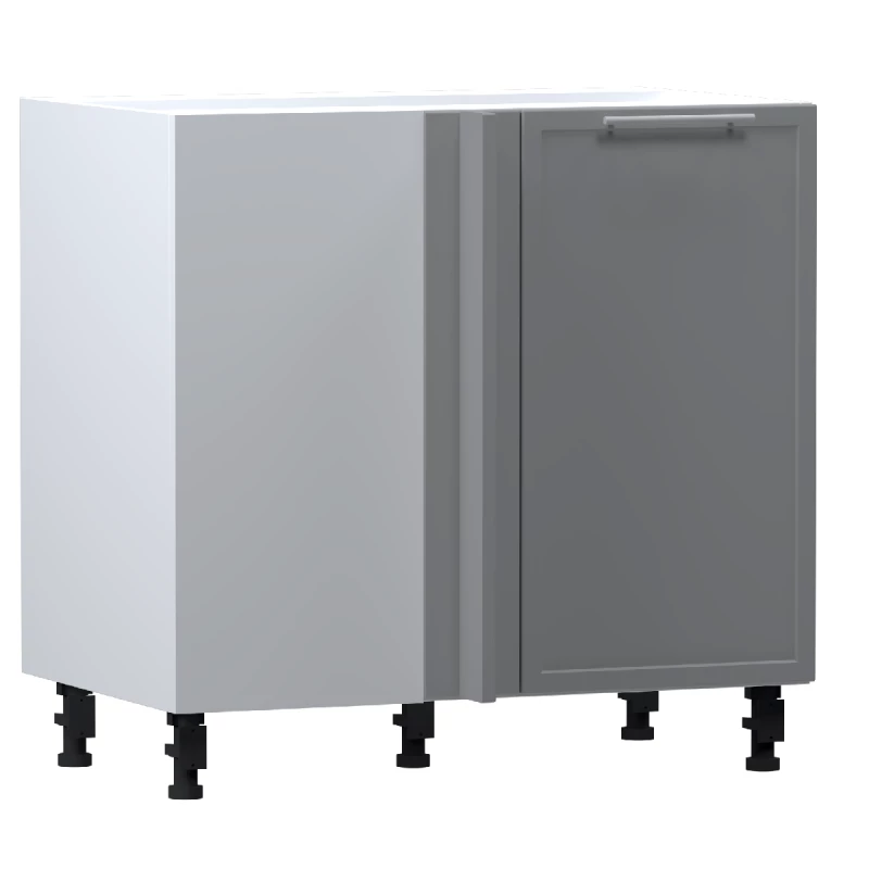 Bővített sarokszekrény ARACY - szélesség 105 cm, szürke / fehér, lábak 15 cm, balos