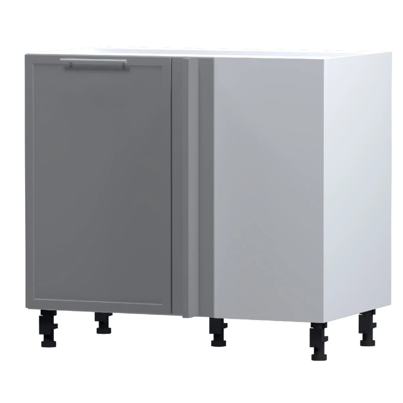 Bővített sarokszekrény ARACY - szélesség 110 cm, szürke / fehér, lábak 15 cm, jobb oldali