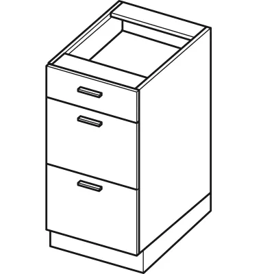Alsó szekrény fiókokkal ARACY - szélesség 40 cm, fehér, lábak 15 cm