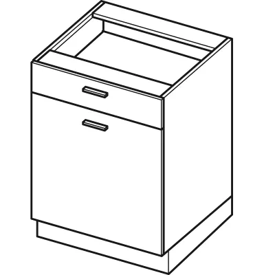 Kombinált alsószekrény ARACY - szélesség 60 cm, fehér, lábak 10 cm